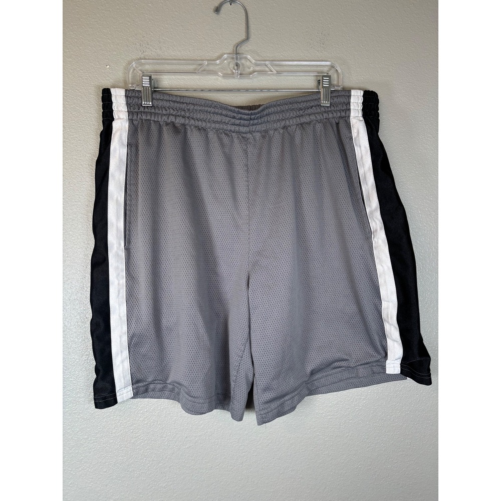 Athletic Works Mens Mesh Basketball Shorts Grey Black White Stripe Large